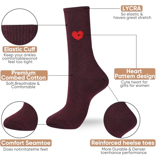 Corlap Women's Crew Calf Cotton Socks Long Fun Cute Heart Soft Dress Socks,Above Ankle High Casual Socks(5Pairs Gifts Box)