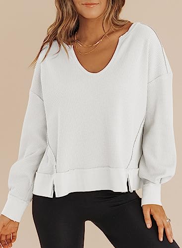 Dokotoo Womens Fall Fashion Cropped Sweaters Long Sleeve Waffle Knit Tops Trendy 2024 Casual Pullover Sweatshirt