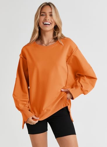 SHEWIN Womens Oversized Reverse Seam Sweatshirt Casual Long Sleeve Crewneck Lightweight Pullover Tops Loose Sweatshirts
