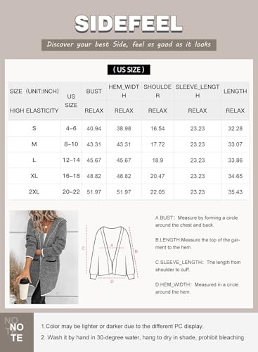 Sidefeel Women's 2024 Fall Long Sleeve Open Front Contrast Cardigan Sweaters Oversized Chunky Knit Hooded Sweaters Coat