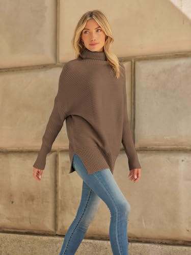 LILLUSORY Women's Oversized Turtleneck Sweaters 2024 Fall Batwing Sleeve Ribbed Tunic Sweater