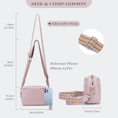 Triple Zip Small Crossbody Bag for women,Wide Strap Cell Phone Purse Shoulder Handbag Wallet with Credit Card Slots