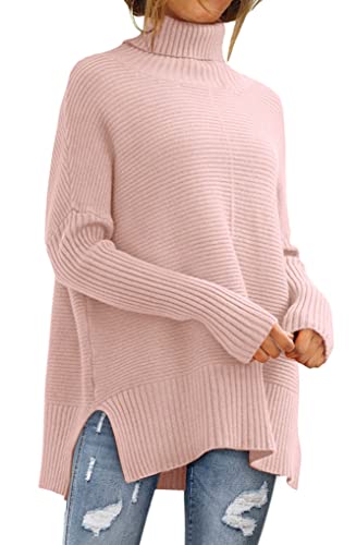 LILLUSORY Women's Oversized Turtleneck Sweaters 2024 Fall Batwing Sleeve Ribbed Tunic Sweater