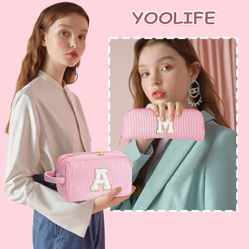 YOOLIFE Birthday Gifts for Women - Personalized Gifts Idea for Women Her Mom Best Friend Sister Teacher Bridesmaid, Monogram Initial Purple Makeup Bag Cute Cosmetic Toiletry Pouch Bag Make Up Case S