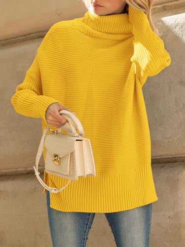 LILLUSORY Women's Oversized Turtleneck Sweaters 2024 Fall Batwing Sleeve Ribbed Tunic Sweater