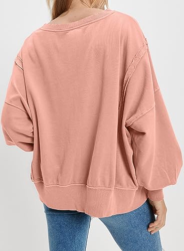 SHEWIN Womens Oversized Reverse Seam Sweatshirt Casual Long Sleeve Crewneck Lightweight Pullover Tops Loose Sweatshirts