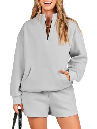 ANRABESS Women 2 Piece Outfits Sweatshirt Shorts Sets 2024 Oversized Casual Lounge Sweat Set Sweatsuit Workout Tracksuit