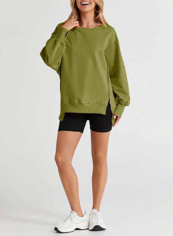 SHEWIN Womens Oversized Reverse Seam Sweatshirt Casual Long Sleeve Crewneck Lightweight Pullover Tops Loose Sweatshirts