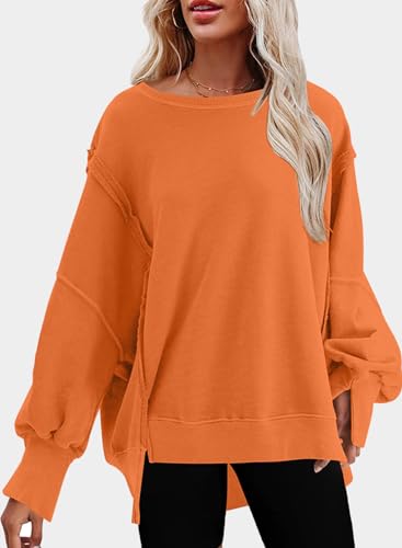 SHEWIN Womens Oversized Reverse Seam Sweatshirt Casual Long Sleeve Crewneck Lightweight Pullover Tops Loose Sweatshirts