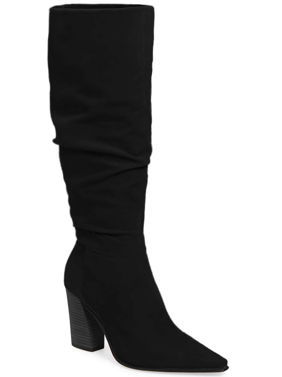 PiePieBuy Womens Faux Suede Knee High Boots Pointed Toe High Chunky Heel Side Zipper Party Dress Booties