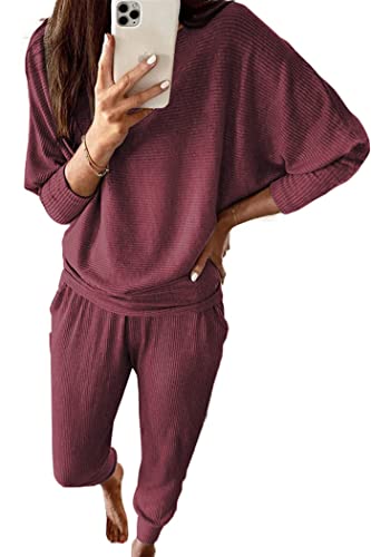 PRETTYGARDEN Women's Fall Fashion Outfits 2 Piece Sweatsuit Solid Color Long Sleeve Pullover Long Pants Lounge Set