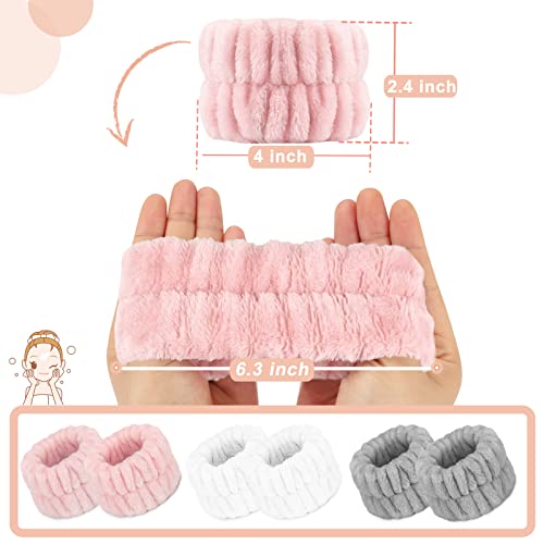 Microfiber Wrist Spa Wash Towel Bands - Absorbent Face Washing Sweatbands for Girls to Prevent Water from Spilling Down Arms, 6PCS