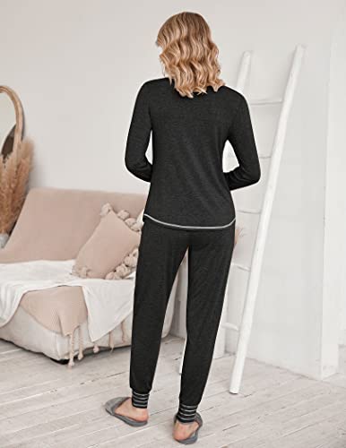 Ekouaer Pajamas Women's Long Sleeve Pj Set Soft 2 Piece Loungewear Sleepwear with Jogger Pants XS-3XL