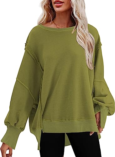 SHEWIN Womens Oversized Reverse Seam Sweatshirt Casual Long Sleeve Crewneck Lightweight Pullover Tops Loose Sweatshirts