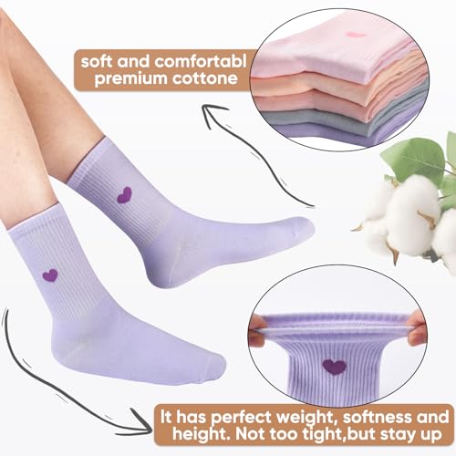 Corlap Women's Crew Calf Cotton Socks Long Fun Cute Heart Soft Dress Socks,Above Ankle High Casual Socks(5Pairs Gifts Box)