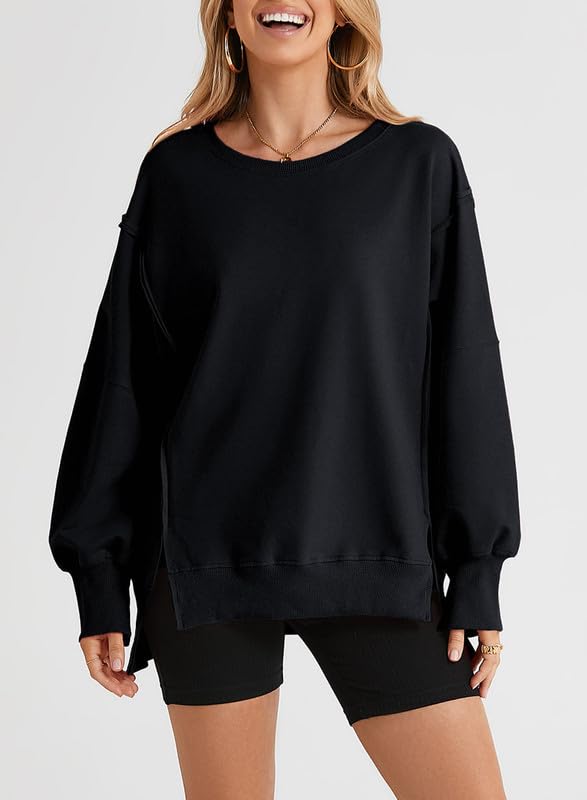 SHEWIN Womens Oversized Reverse Seam Sweatshirt Casual Long Sleeve Crewneck Lightweight Pullover Tops Loose Sweatshirts