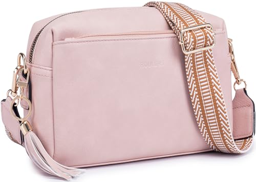 Triple Zip Small Crossbody Bag for women,Wide Strap Cell Phone Purse Shoulder Handbag Wallet with Credit Card Slots