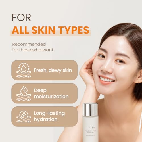 TIRTIR Milk Skin Rice Toner | Deep Moisturizing, Hydrating Toner for face, Niacinamide, Ceramide, Rice Bran Extract, Nature-Oriented Ingredients for Korean Skin Care, Vegan, 5.07 fl.oz.