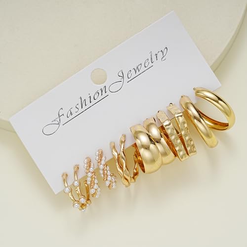 45 Pairs Gold Hoop Earrings for Women, Chunky Twisted Small Big Hoops Earring Packs Set, Earrings for women multipack, Fashion Trendy Earrings Jewelry for Birthday Party Christmas Gift