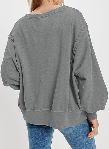 SHEWIN Womens Oversized Reverse Seam Sweatshirt Casual Long Sleeve Crewneck Lightweight Pullover Tops Loose Sweatshirts
