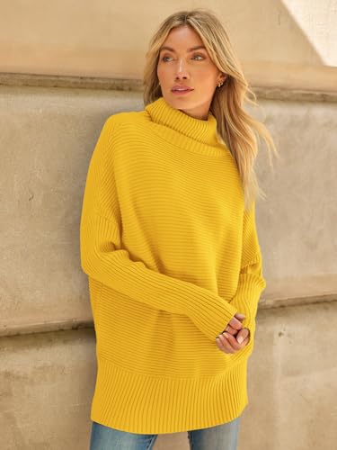 LILLUSORY Women's Oversized Turtleneck Sweaters 2024 Fall Batwing Sleeve Ribbed Tunic Sweater