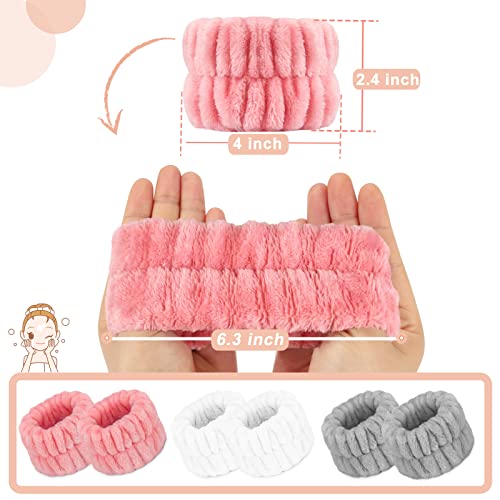 Microfiber Wrist Spa Wash Towel Bands - Absorbent Face Washing Sweatbands for Girls to Prevent Water from Spilling Down Arms, 6PCS