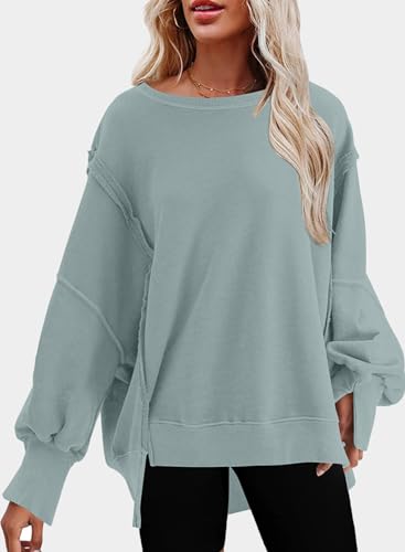 SHEWIN Womens Oversized Reverse Seam Sweatshirt Casual Long Sleeve Crewneck Lightweight Pullover Tops Loose Sweatshirts