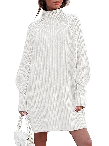 LILLUSORY Mock Neck Sweater Dress for Women Long Lantern Sleeve Oversized 2024 Fall Trendy Dress Ribbed Knit Sweater