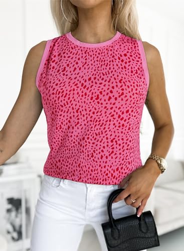 EVALESS Tank Top for Women Fashion Crewneck Sleeveless Clothing Trendy Polka Dots Tops Shirts Loose Fit Basic Tee Tshirts