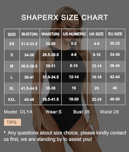 SHAPERX Women's Fit Everybody Bodysuit Soft Crew Neck T-shirt Body Suits with Thong Design
