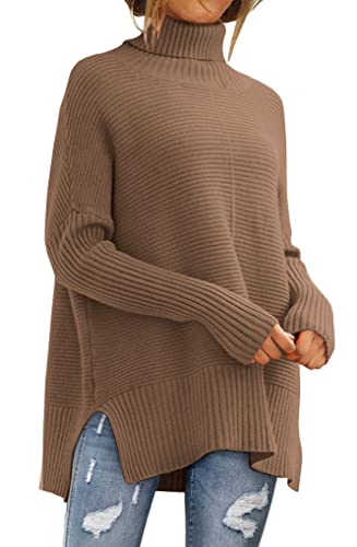 LILLUSORY Women's Oversized Turtleneck Sweaters 2024 Fall Batwing Sleeve Ribbed Tunic Sweater