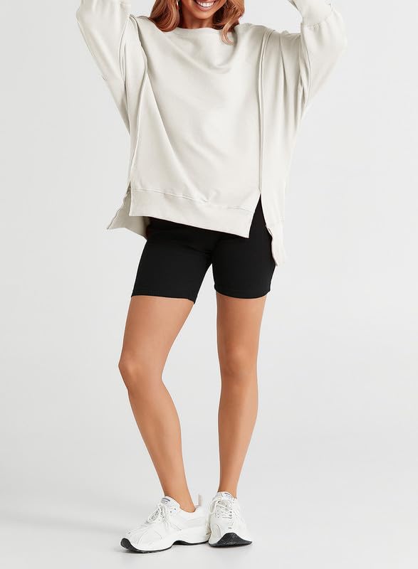 SHEWIN Womens Oversized Reverse Seam Sweatshirt Casual Long Sleeve Crewneck Lightweight Pullover Tops Loose Sweatshirts
