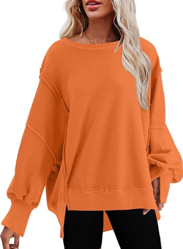 SHEWIN Womens Oversized Reverse Seam Sweatshirt Casual Long Sleeve Crewneck Lightweight Pullover Tops Loose Sweatshirts