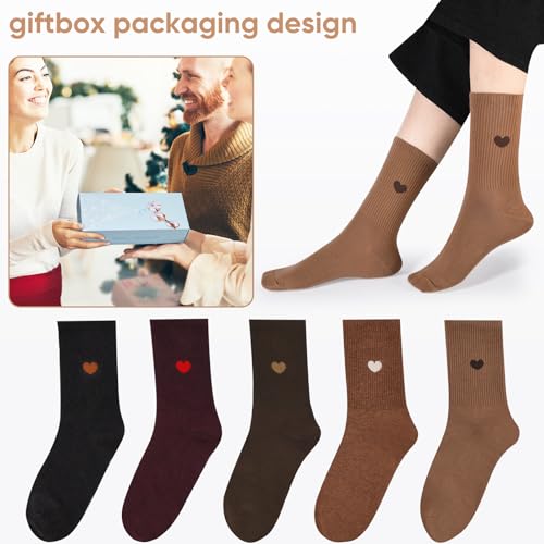 Corlap Women's Crew Calf Cotton Socks Long Fun Cute Heart Soft Dress Socks,Above Ankle High Casual Socks(5Pairs Gifts Box)