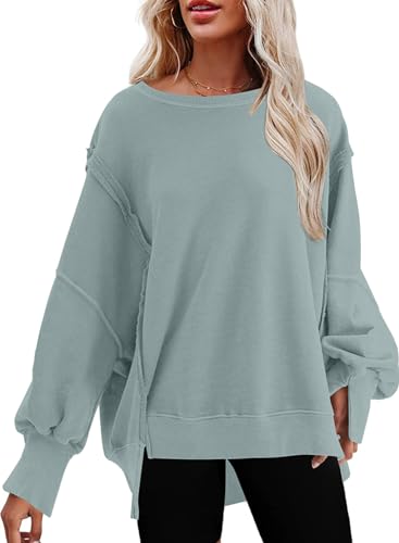 SHEWIN Womens Oversized Reverse Seam Sweatshirt Casual Long Sleeve Crewneck Lightweight Pullover Tops Loose Sweatshirts