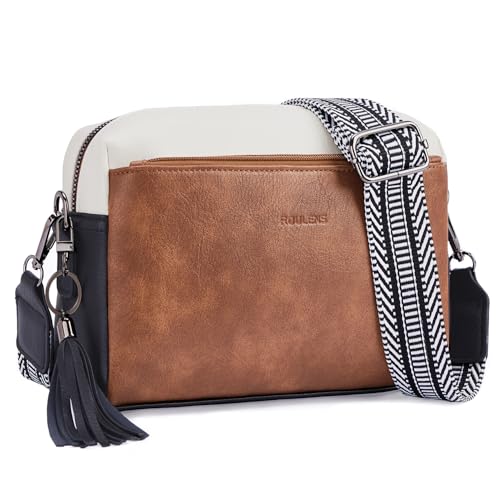 Triple Zip Small Crossbody Bag for women,Wide Strap Cell Phone Purse Shoulder Handbag Wallet with Credit Card Slots