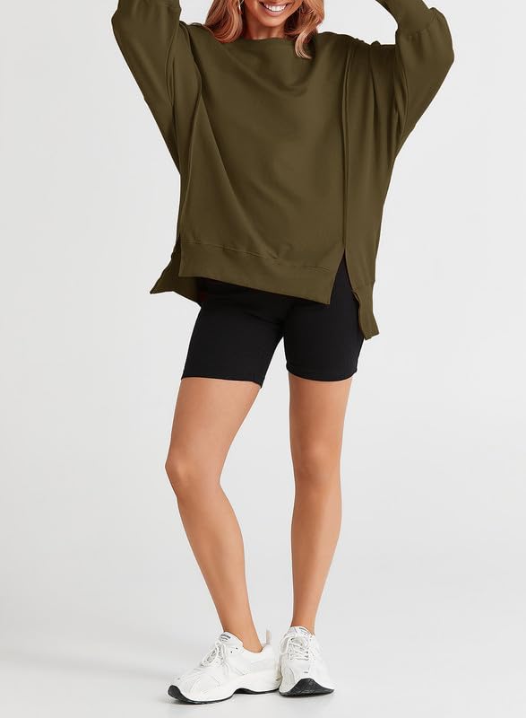 SHEWIN Womens Oversized Reverse Seam Sweatshirt Casual Long Sleeve Crewneck Lightweight Pullover Tops Loose Sweatshirts