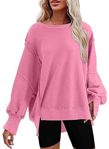 SHEWIN Womens Oversized Reverse Seam Sweatshirt Casual Long Sleeve Crewneck Lightweight Pullover Tops Loose Sweatshirts
