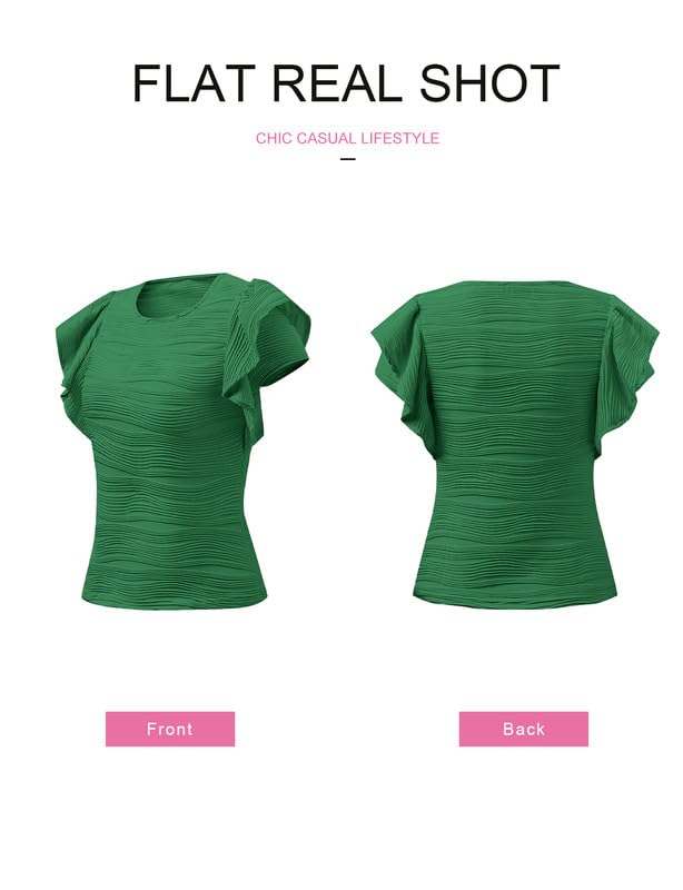 SHEWIN Womens Tops Casual Crewneck Ruffle Short Sleeve T Shirts Slim Fit Dressy Blouses