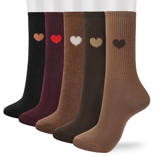 Corlap Women's Crew Calf Cotton Socks Long Fun Cute Heart Soft Dress Socks,Above Ankle High Casual Socks(5Pairs Gifts Box)
