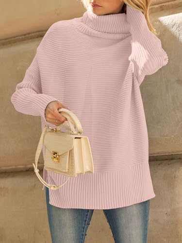 LILLUSORY Women's Oversized Turtleneck Sweaters 2024 Fall Batwing Sleeve Ribbed Tunic Sweater