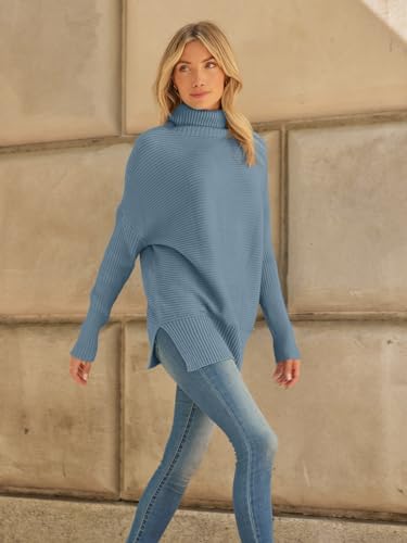 LILLUSORY Women's Oversized Turtleneck Sweaters 2024 Fall Batwing Sleeve Ribbed Tunic Sweater