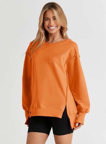 SHEWIN Womens Oversized Reverse Seam Sweatshirt Casual Long Sleeve Crewneck Lightweight Pullover Tops Loose Sweatshirts