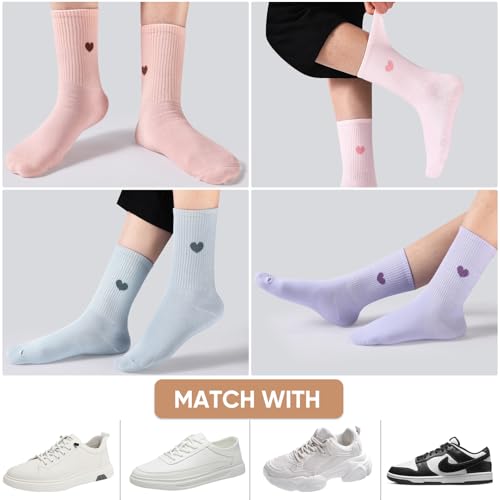 Corlap Women's Crew Calf Cotton Socks Long Fun Cute Heart Soft Dress Socks,Above Ankle High Casual Socks(5Pairs Gifts Box)