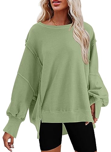 SHEWIN Womens Oversized Reverse Seam Sweatshirt Casual Long Sleeve Crewneck Lightweight Pullover Tops Loose Sweatshirts