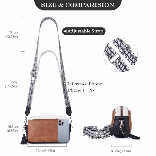 Triple Zip Small Crossbody Bag for women,Wide Strap Cell Phone Purse Shoulder Handbag Wallet with Credit Card Slots