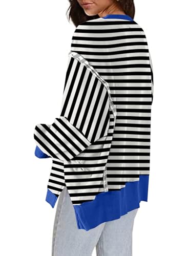 SHEWIN Womens Oversized Reverse Seam Sweatshirt Casual Long Sleeve Crewneck Lightweight Pullover Tops Loose Sweatshirts