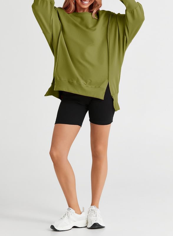 SHEWIN Womens Oversized Reverse Seam Sweatshirt Casual Long Sleeve Crewneck Lightweight Pullover Tops Loose Sweatshirts
