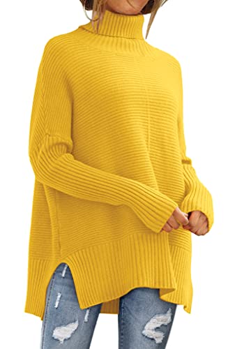 LILLUSORY Women's Oversized Turtleneck Sweaters 2024 Fall Batwing Sleeve Ribbed Tunic Sweater