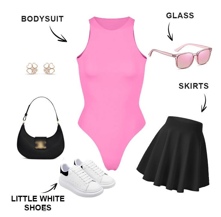 SHAPERX Women's Fit Everybody Bodysuit Soft Crew Neck T-shirt Body Suits with Thong Design